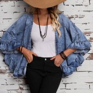 BellanBlue Ruffled Denim Jean Jacket in Light Blue